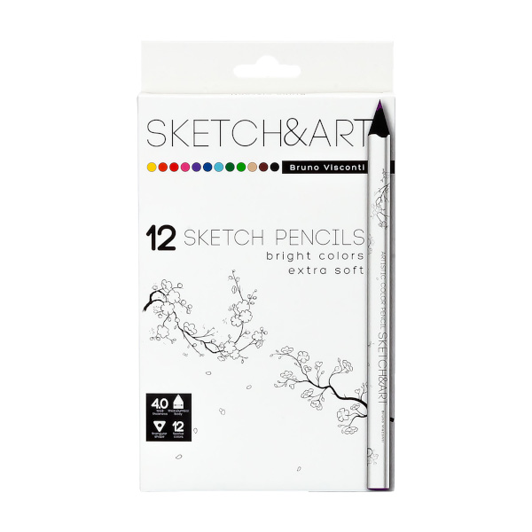 Карандаши 12цв, дерево, 3-гран. "Sketch&Art" утолщ., карт.уп. 30-0114 Bruno Visconti
