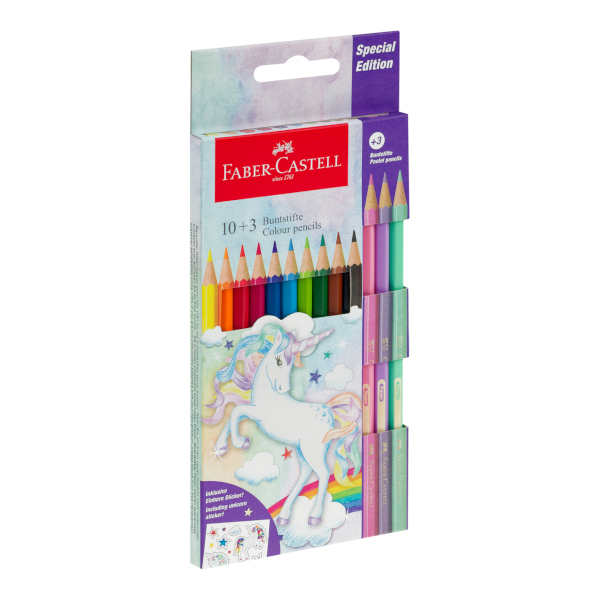 Карандаши 10цв+3цв, дерево, 6-гран. "Unicorn" карт.уп. 111219 Faber-Castell
