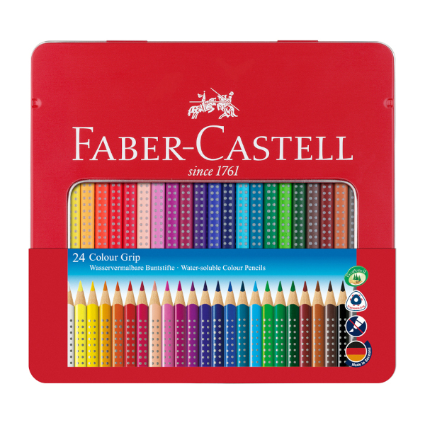 Карандаши 24цв, дерево, 3-гран. "Grip 2001" метал.уп. 112423 Faber-Castell