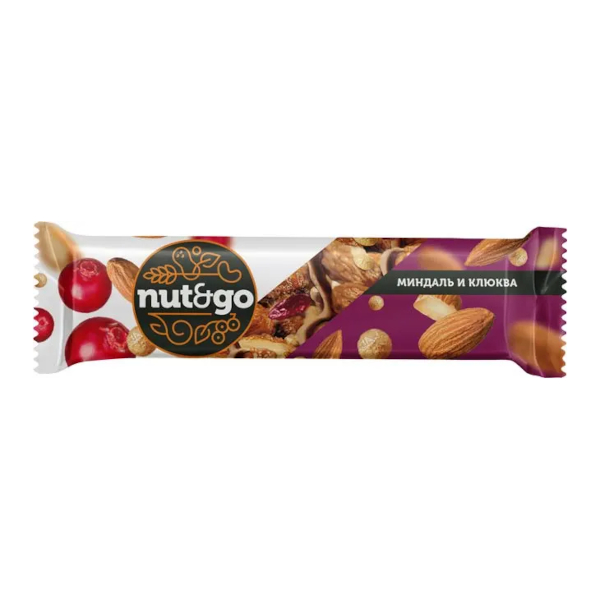 Батончик "Nut&Go. Миндаль и клюква" 36гр КВК465 КДВ