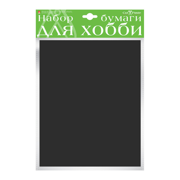 Бумага цветная крашенная в массе А4 двустор. 10л/1цв, пакет, 110г/м2, черный 2-065/15 HOBBY TIME