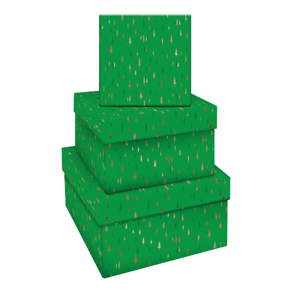 Набор квадратных коробок 3в1 19,5*19,5*11-15,5*15,5*9см "Christmas trees" MS_53764 MESHU