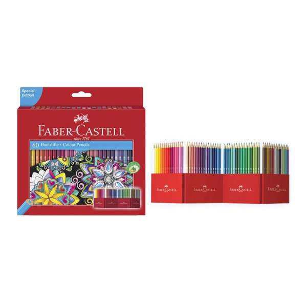Карандаши 60цв, дерево, 6-гран., карт.уп. 111260 Faber-Castell