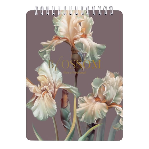 Блокнот А5 80л "Blossom. Ирисы" клетка, гребень, мягк.обл., картон, рисунок N6336 Be Smart